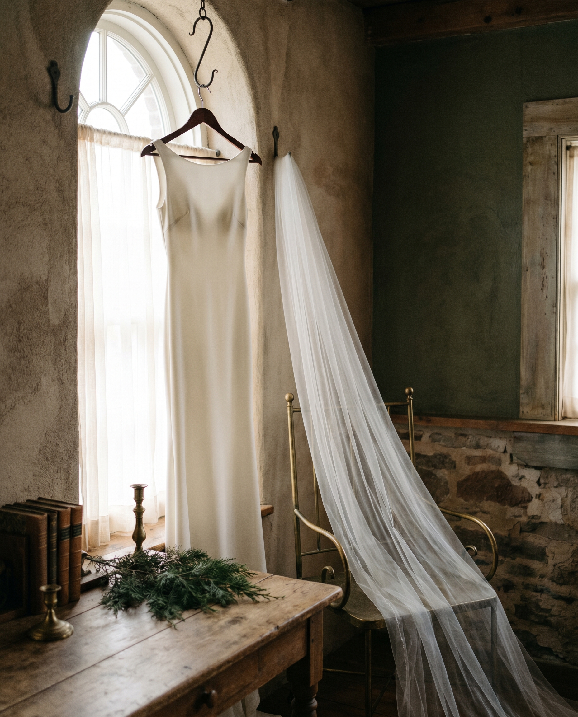 Bride in conservatory light